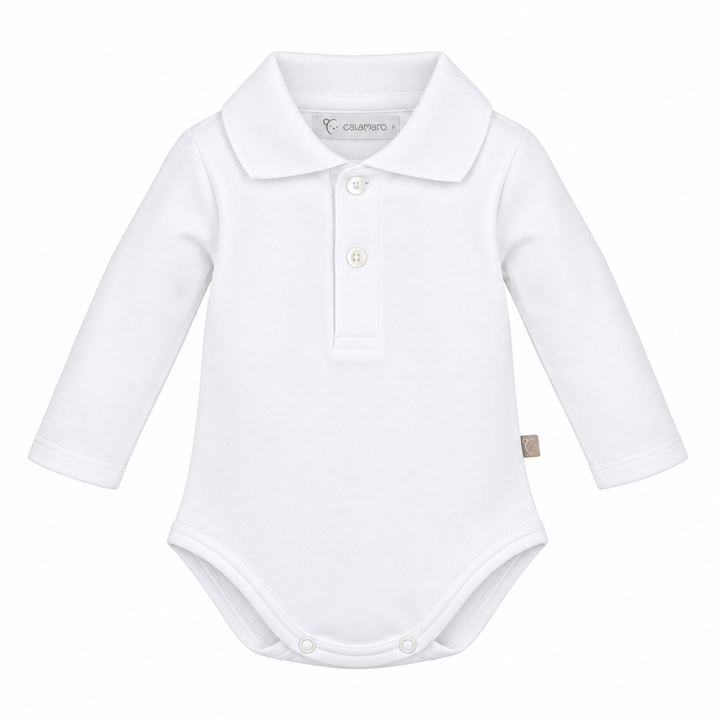 Calamaro polo romper wit met lange mouwen | Personaliseerbaar