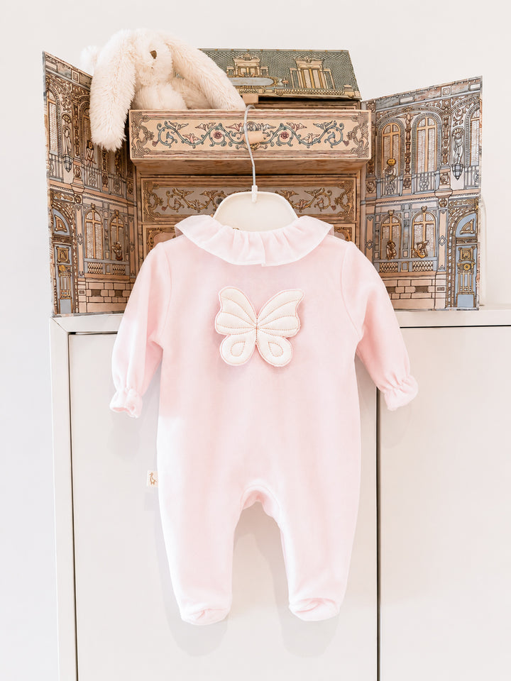 Baby Gi Velours Boxpakje Vlinder | Lichtroze & Offwhite