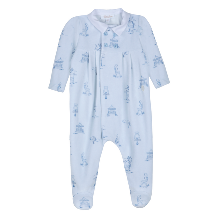 Babypakje velours toile de jouy blue (Lichtblauw) - Patachou
