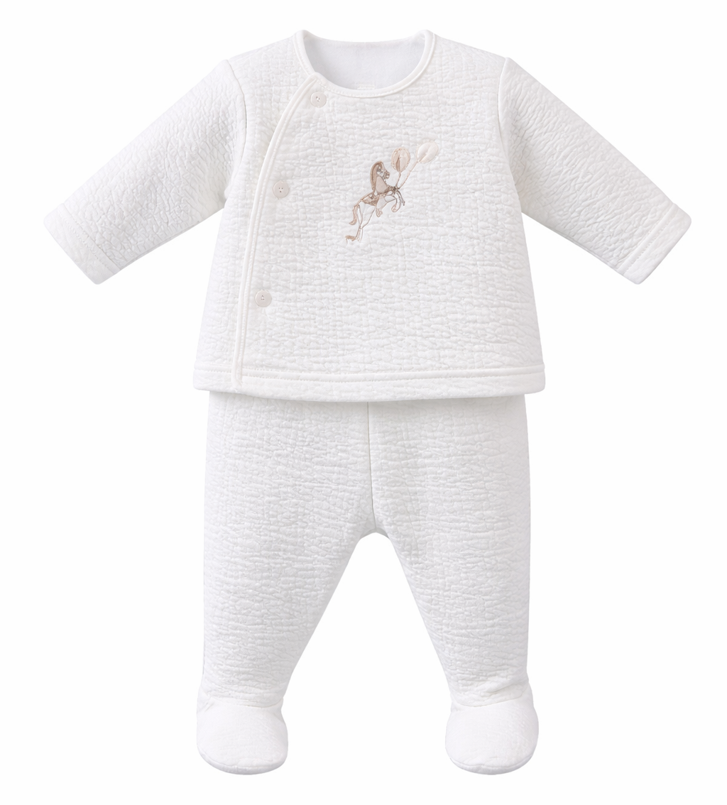 Babypakje tweedelig Carrousel van het merk Theophile et patachou unisex babypakje gewafeld katoen offwhite