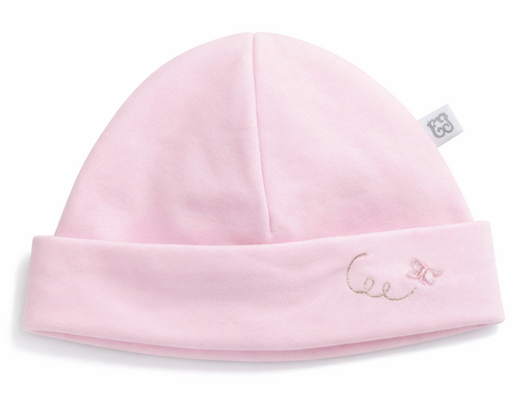 Roze jersey baby mutsje met vlinder