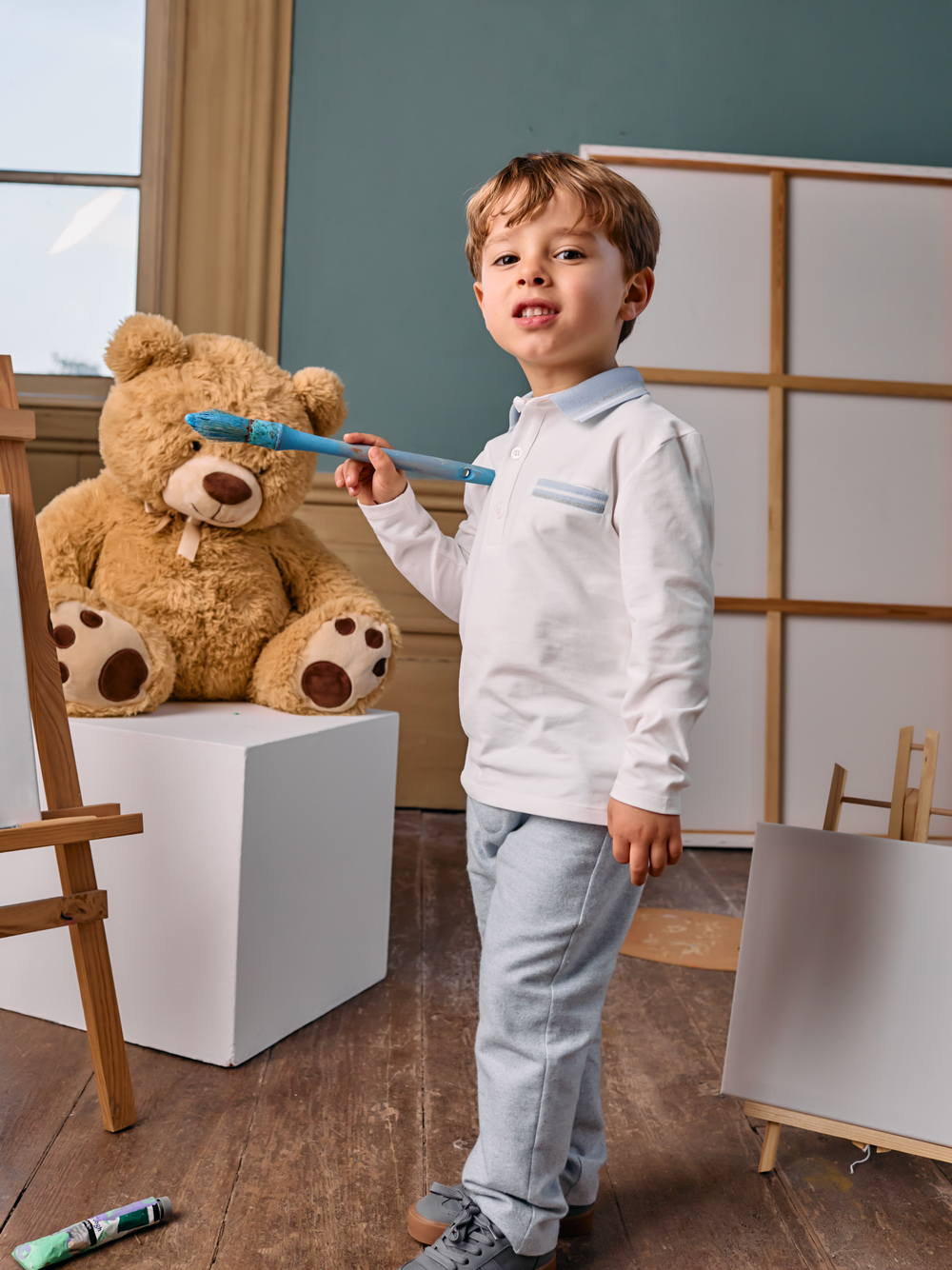 Broek gebreid katoen (Melange blue) - Patachou