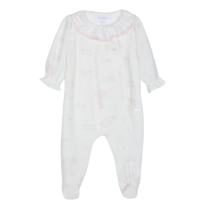 Babypakje velours Toile de jouy (Lichtroze) - Patachou