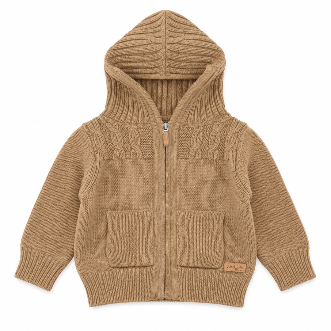 Wedoble luxe merino wollen vest met capuchon cognac | Baby & kids