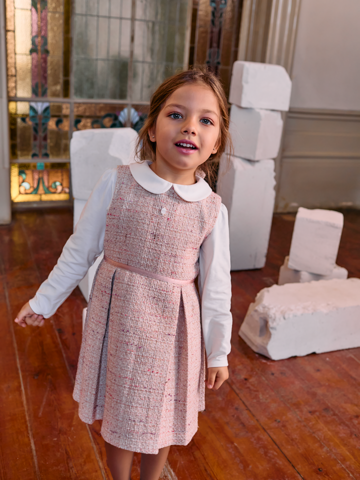 Set : 2- Delig tweed jurk + top (Pale Pink) - Patachou