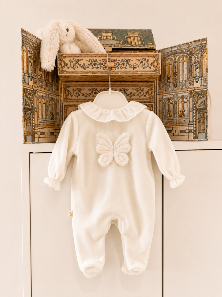 Baby Gi Velours Boxpakje Vlinder | Lichtroze & Offwhite