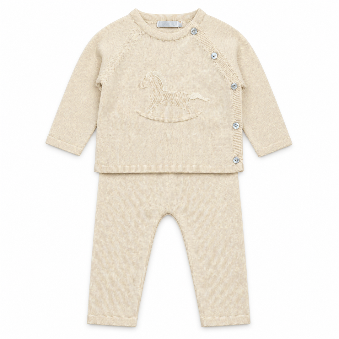 organic katoen babypakje met hobbelpaard in beige van dr. kid