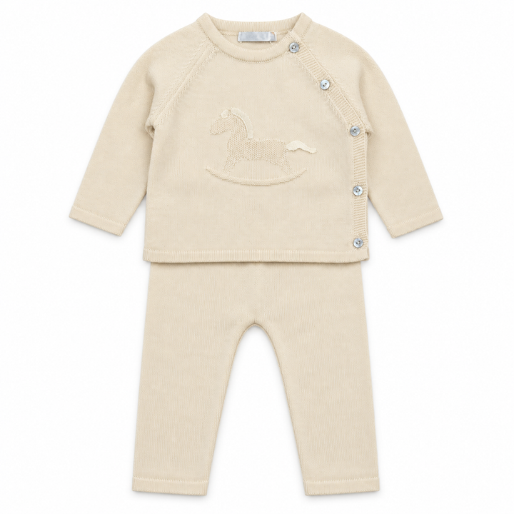 organic katoen babypakje met hobbelpaard in beige van dr. kid