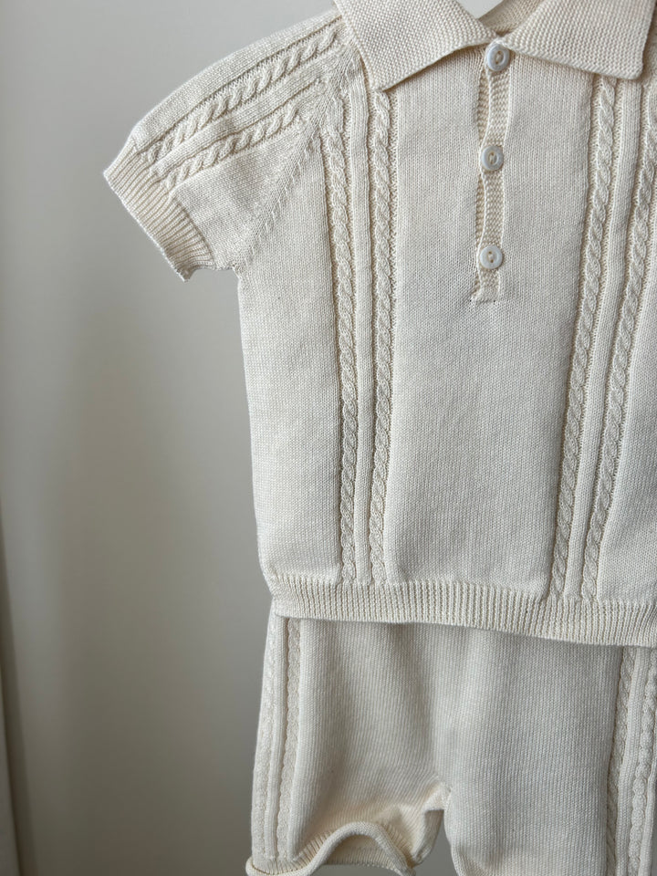 Gebreide baby set polo & short off white – Wedoble