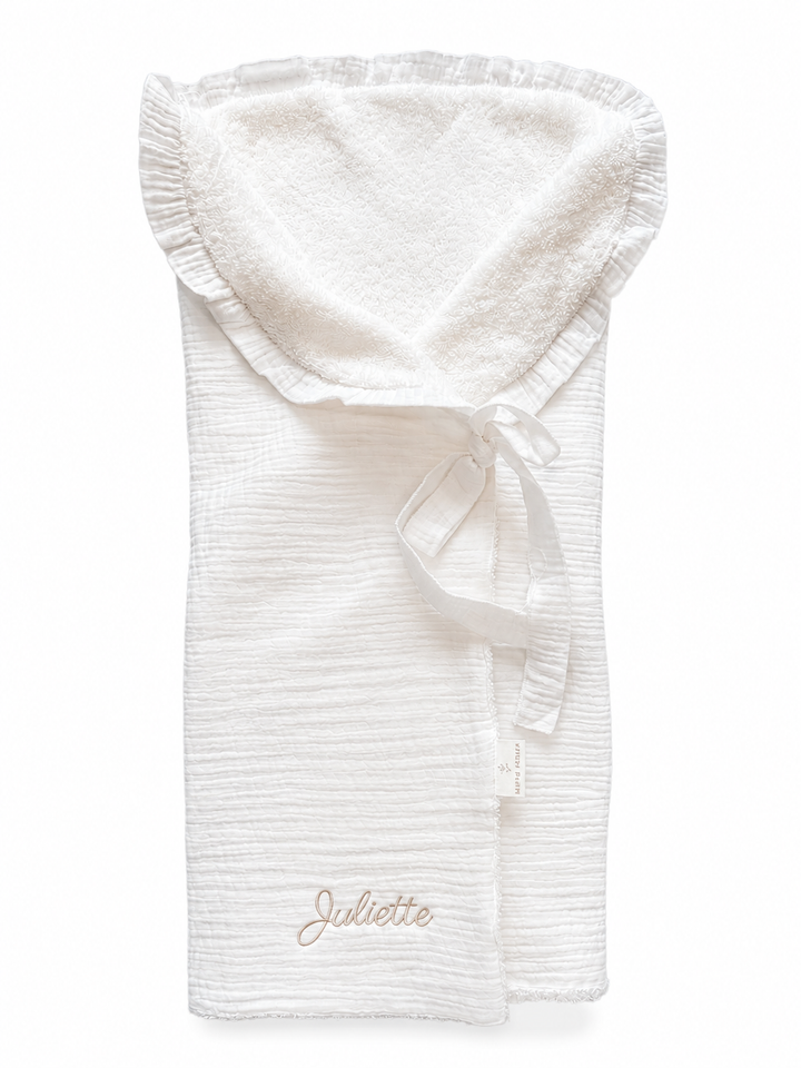 Luxe babyhanddoek tetra & badstof, zachte badcape met strik - Little Mack