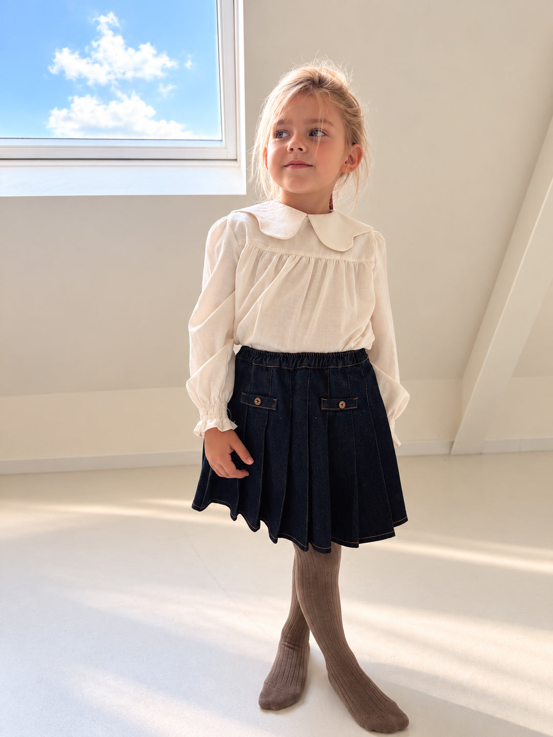 Martin Aranda katoenen blouse offwhite met grote kraag | Meisje