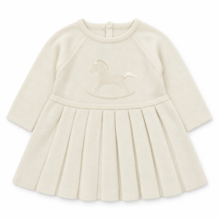 Dr. Kid Gebreid Babyjurkje Organic Katoen met Hobbelpaard – Beige