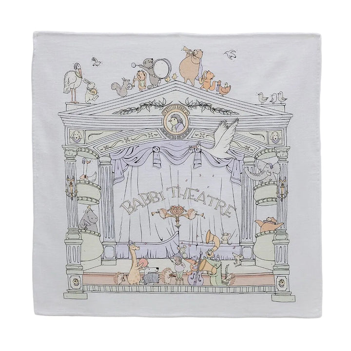lichtblauwe hydrofiele spuugdoek in theater print van atelier babbig