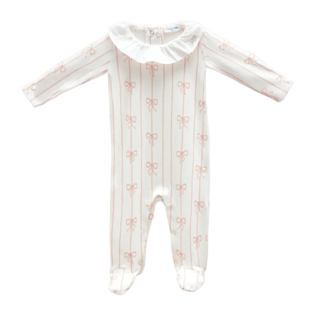atelier babboi katoenen babypakje met ruche kraag en strikjes print