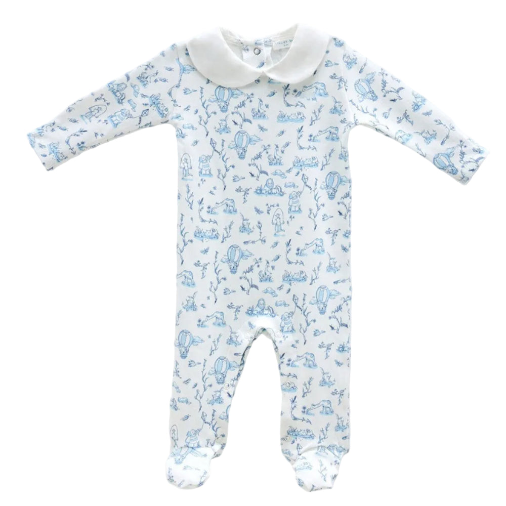 lichtblauw toile de jouy babypakje met ronde kraag voor jongens van atelier babbi