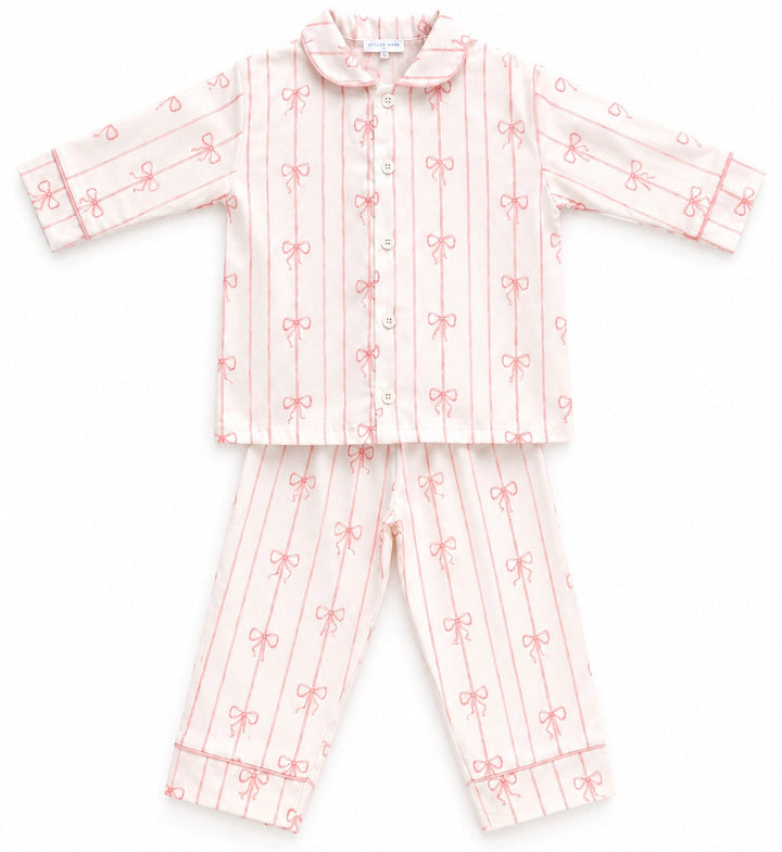 tweedelige katoen satijnen pyjama met strikken van atelier babbi 