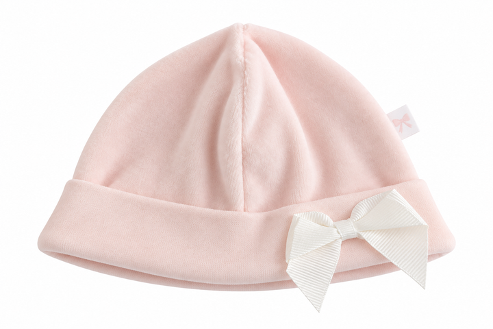Velours Babymutsje met Grosgrain Strik