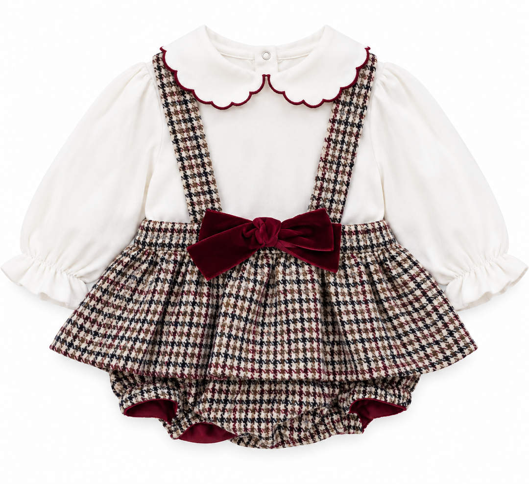 Deolinda Tweedelige Babyset – Blouse & Geruit Rokje met Bloomer