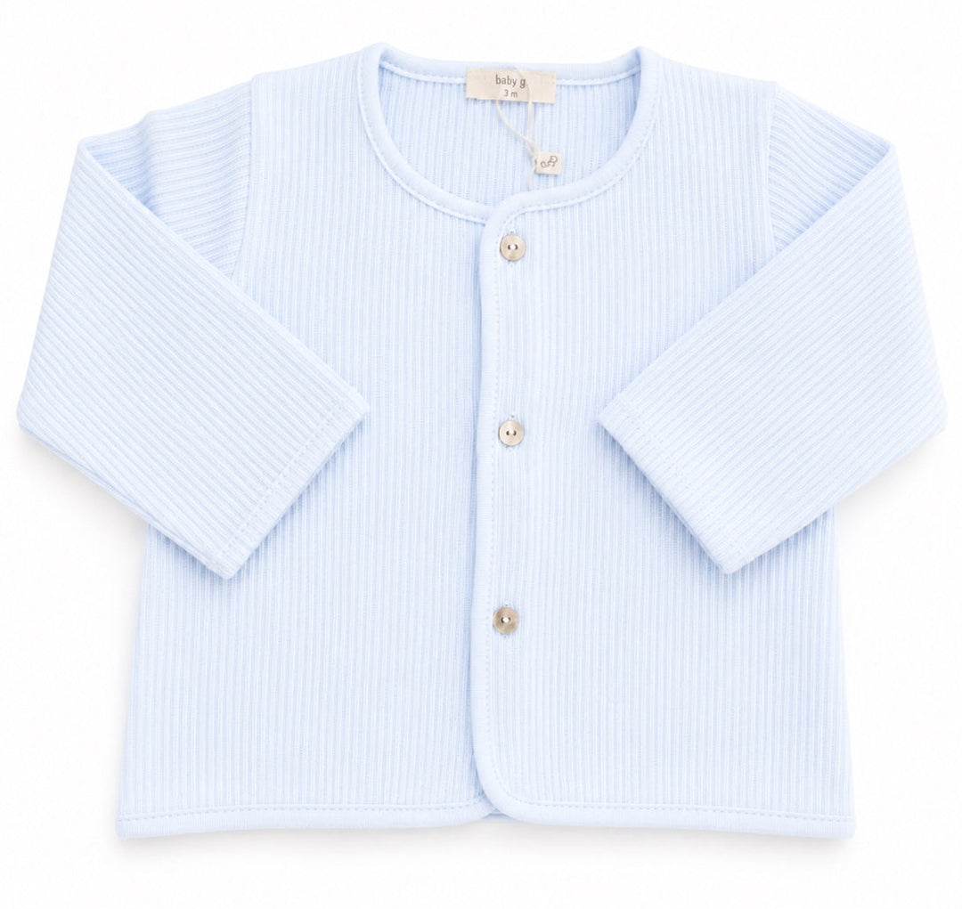 Baby Gi fijn gebreid baby vest lichtblauw van zacht katoen.
