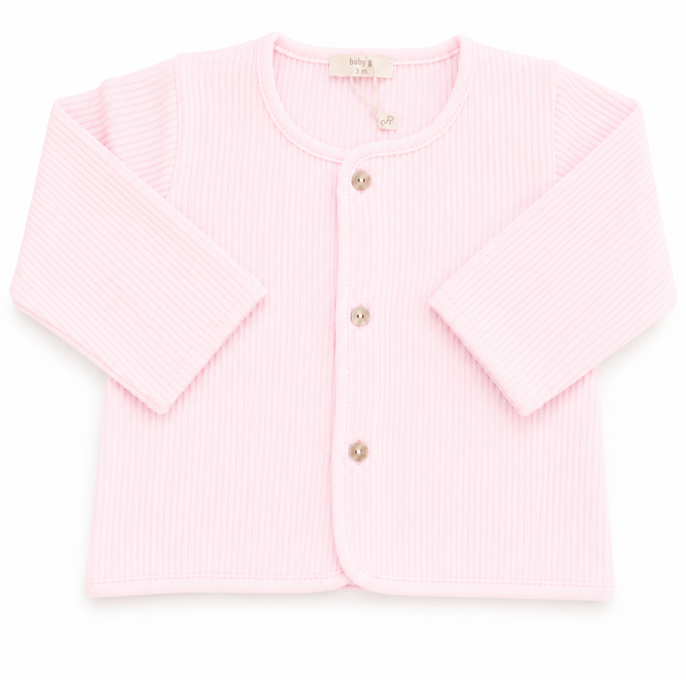 Baby Gi fijn gebreid baby vest lichtroze van zacht katoen.