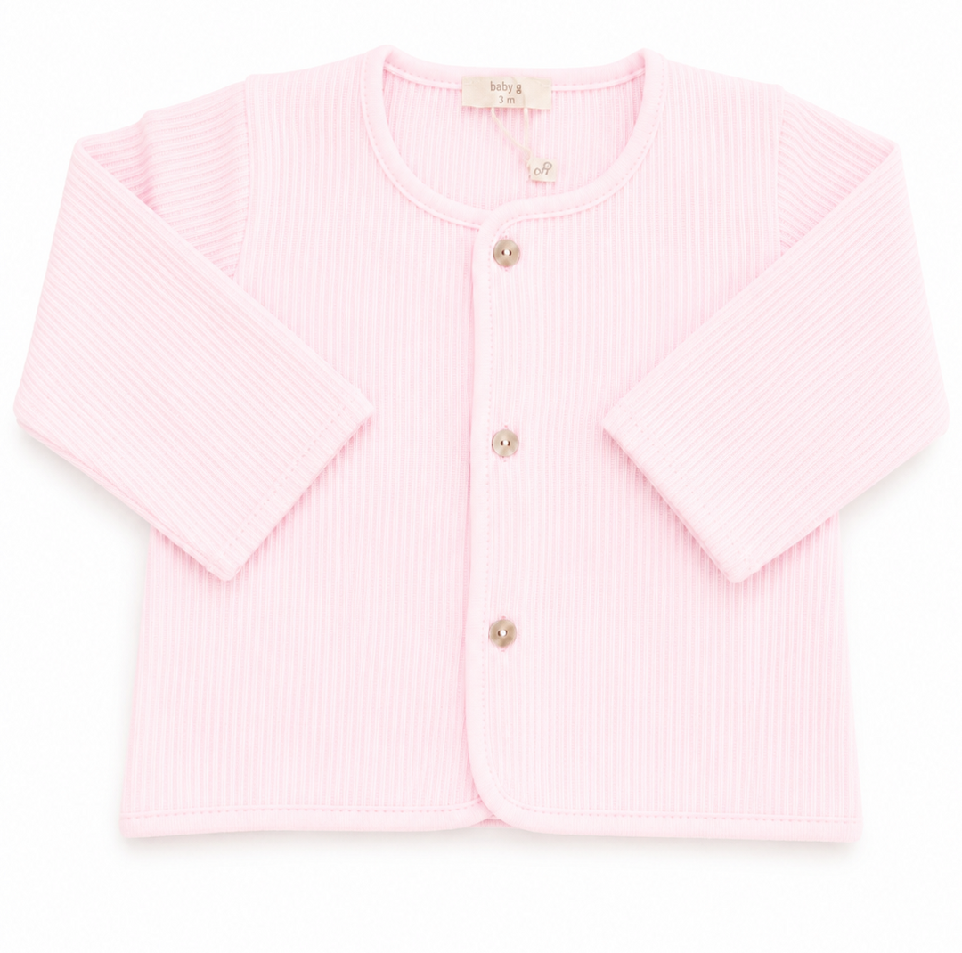 Baby Gi fijn gebreid baby vest lichtroze van zacht katoen.