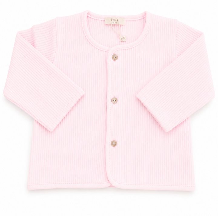 Baby Gi fijn gebreid baby vest lichtroze van zacht katoen.