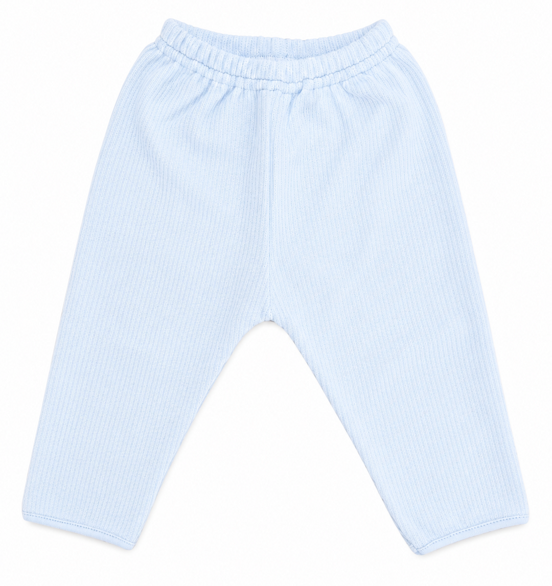 Baby Gi fijn gebreid babybroekje lichtblauw van zachte katoen.