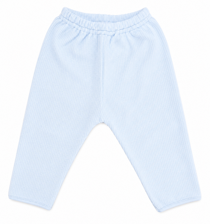 Baby Gi fijn gebreid babybroekje lichtblauw van zachte katoen.