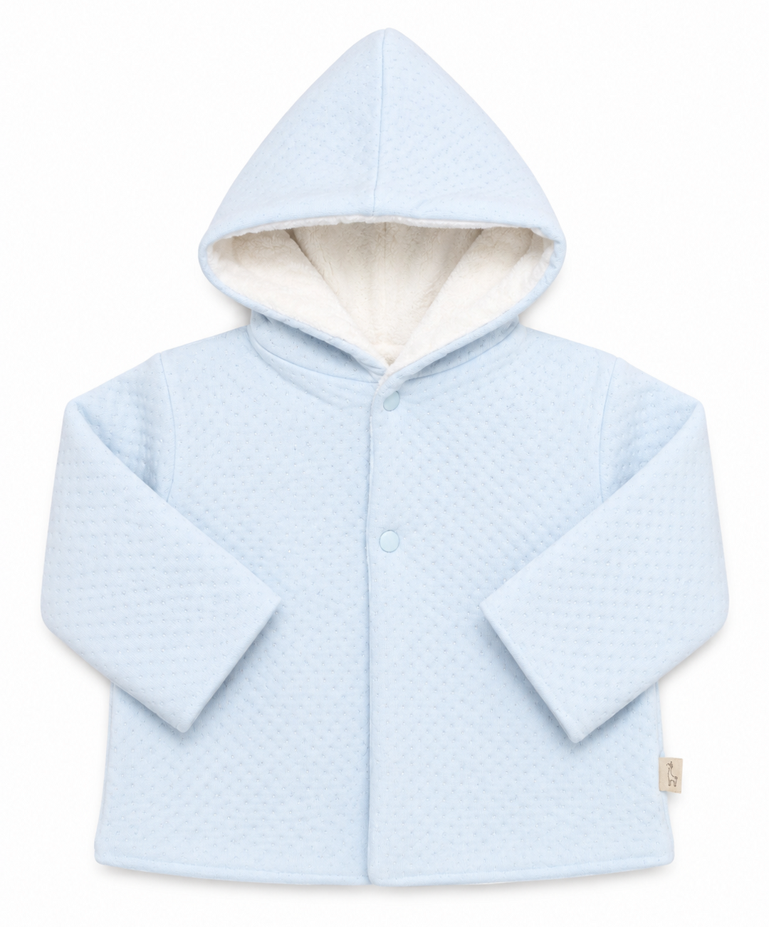 Baby Gi teddy babyjasje lichtblauw met capuchon en zachte teddyvoering.