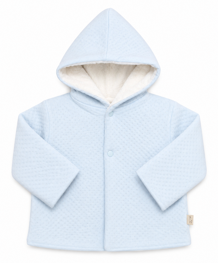 Baby Gi teddy babyjasje lichtblauw met capuchon en zachte teddyvoering.