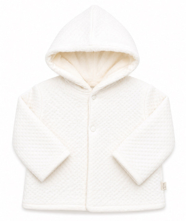 Baby Gi teddy babyjasje offwhite met capuchon en zachte teddyvoering.