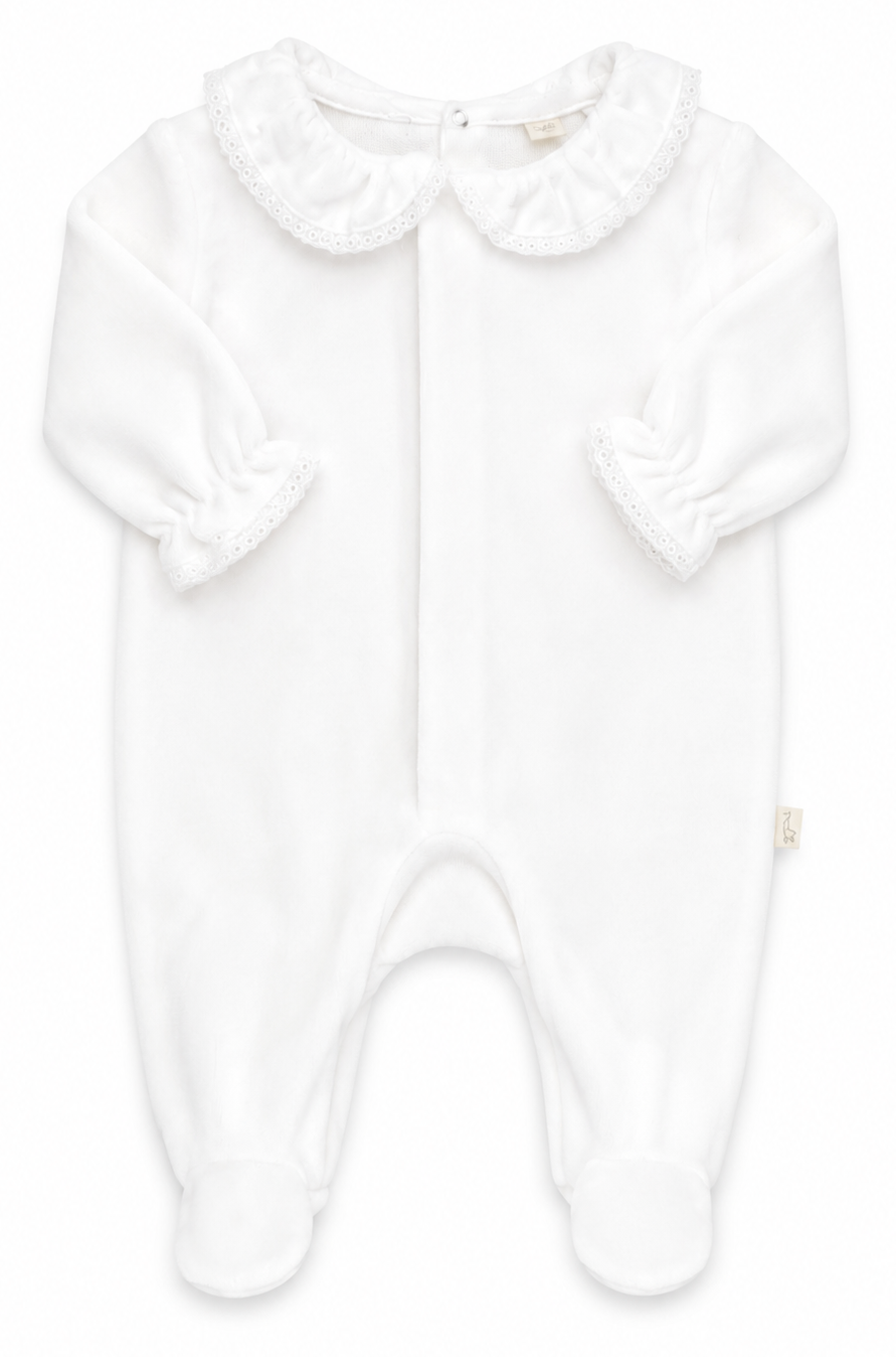 Baby Gi velours boxpakje voor meisjes met broderie kraag in wit