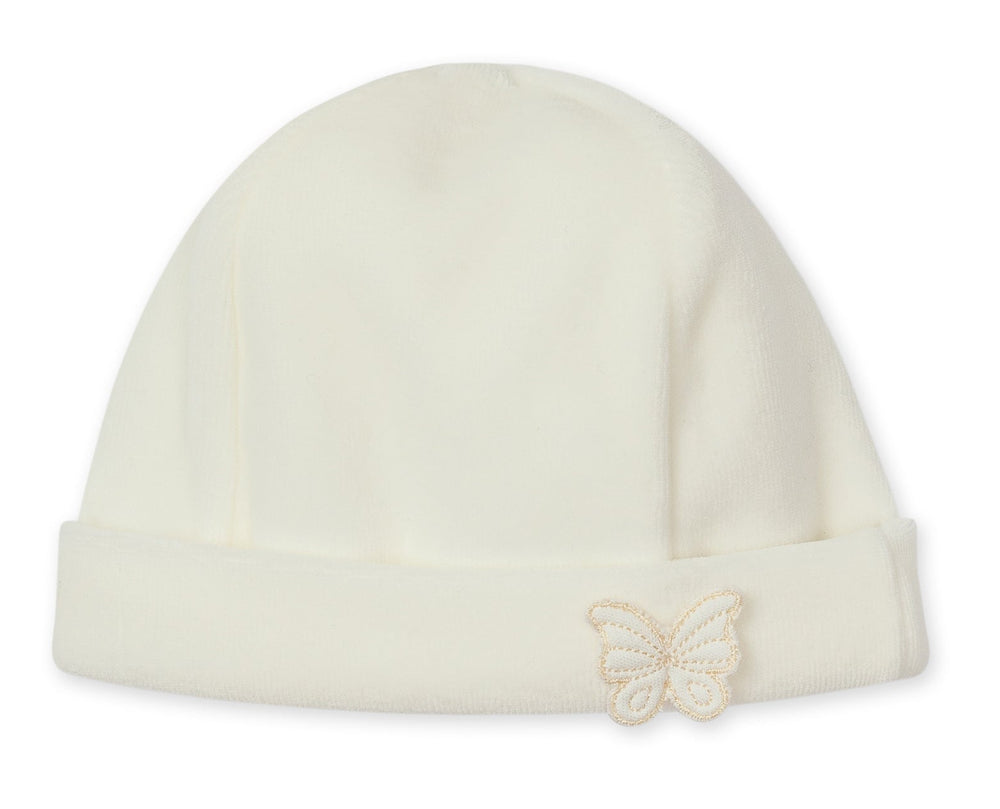 Baby Gi velours mutsje offwhite met vlinder