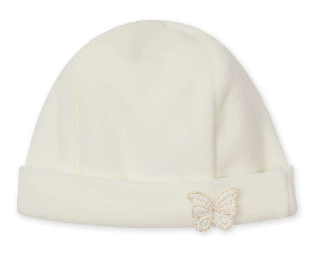 Baby Gi velours mutsje offwhite met vlinder