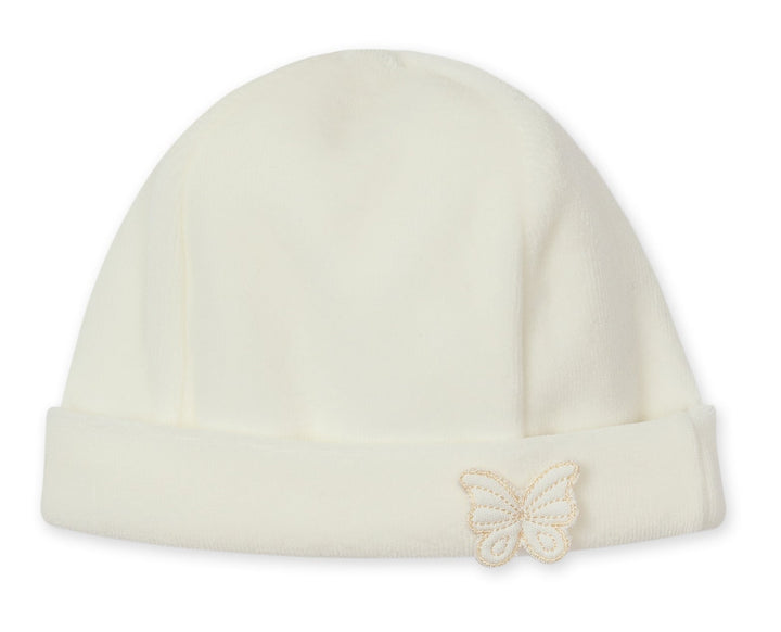 Baby Gi velours mutsje offwhite met vlinder
