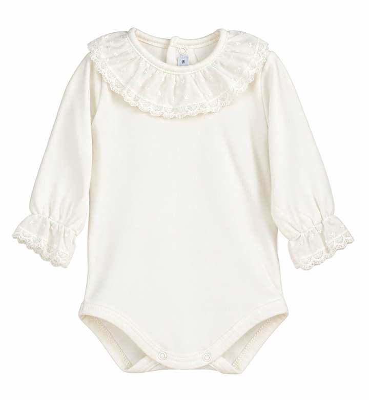 offwhite romper met plumenti kraag en mouwtjes