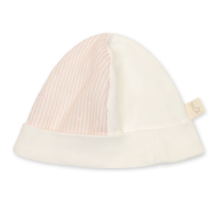 Baby mutsje in streepplumenti katoenen stof in ivoor van baby gi 