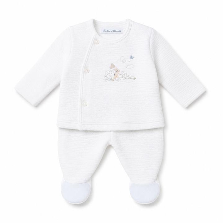 tweedelig lichtblauw babypakje uit de blue garden party collectie van theophile et patachou
