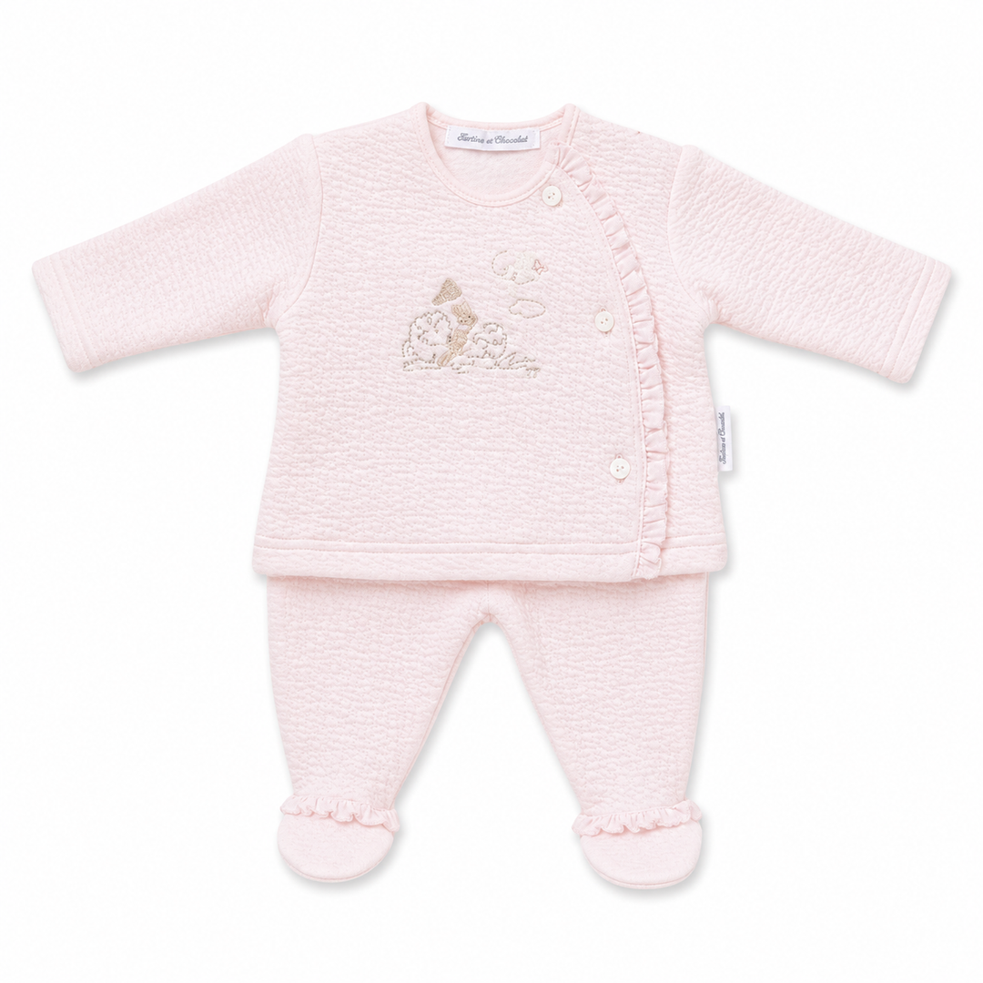 lichtroze tweedelig babypakje uit de pink garden party collectie Théophile et patachou