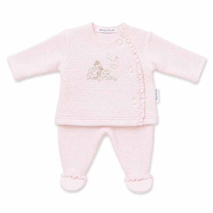 lichtroze tweedelig babypakje uit de pink garden party collectie Théophile et patachou
