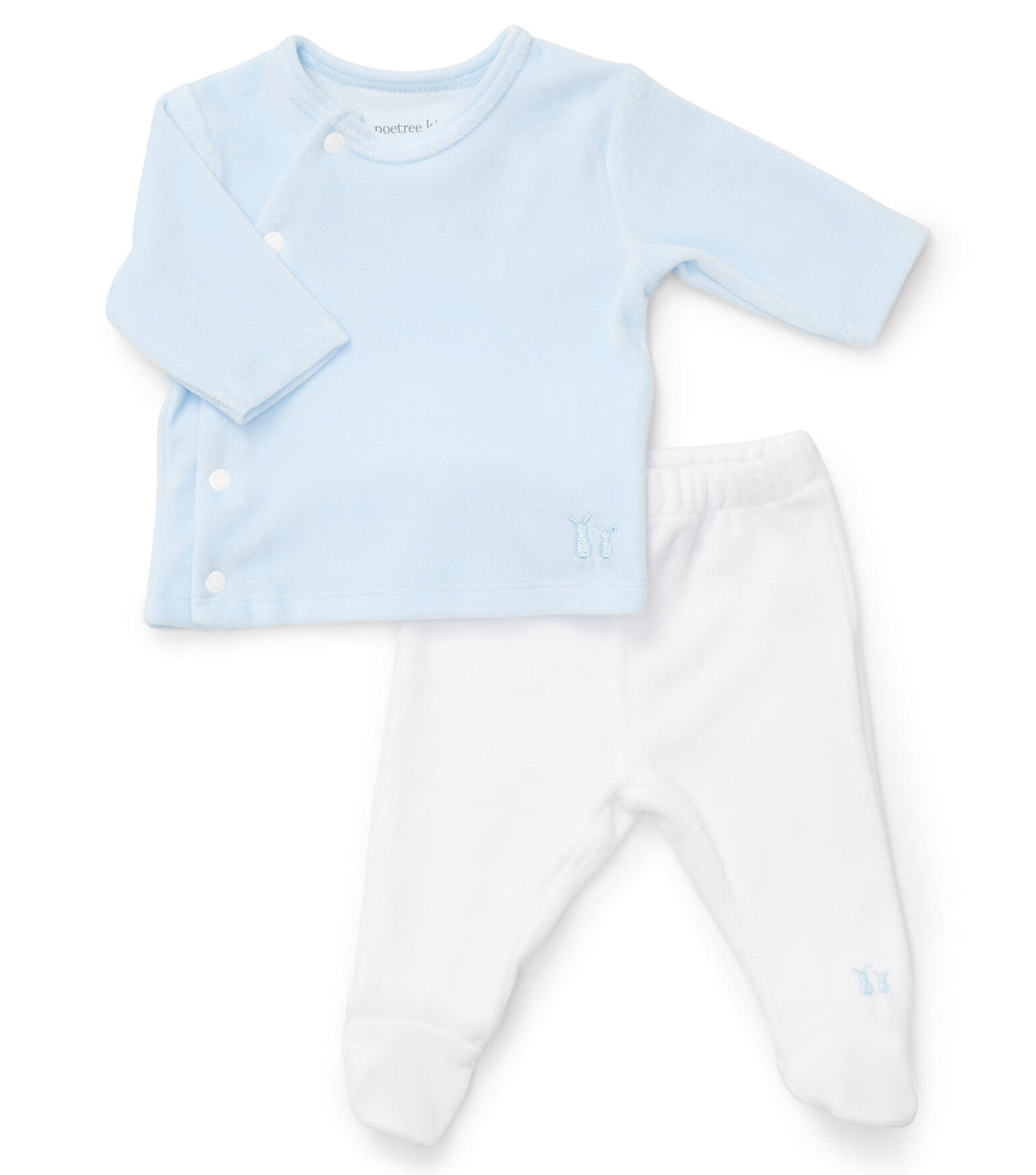 Velours 2-delig babypakje met lichtblauwe top en wit broekje van Poetree Kids