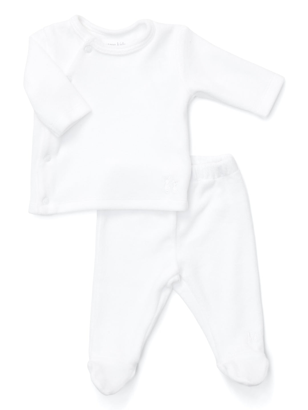 Wit velours babypakje met top en broekje voetjes van Poetree Kids