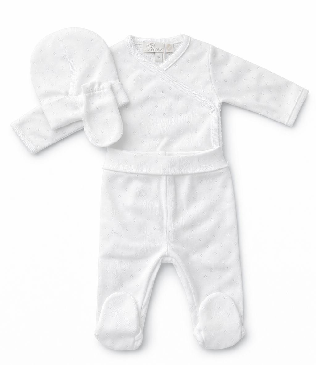 4-delige set ajour: mutsje, wantjes broekje en mutsje