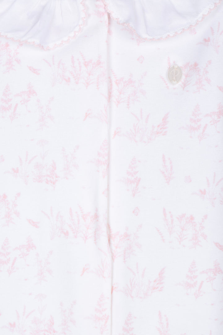 Detail van Toile de jouy print en kraag van Patachou babypakje 