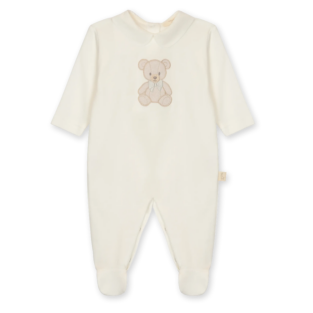 Creme kleurig babypakje van Baby Gi met ronde kraag en teddybeer 