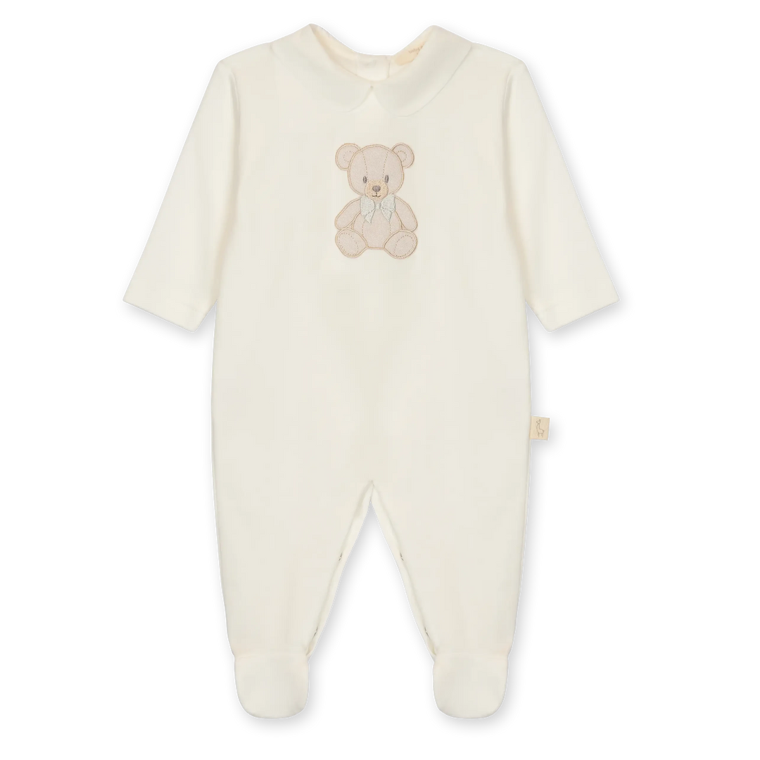 Creme kleurig babypakje van Baby Gi met ronde kraag en teddybeer 