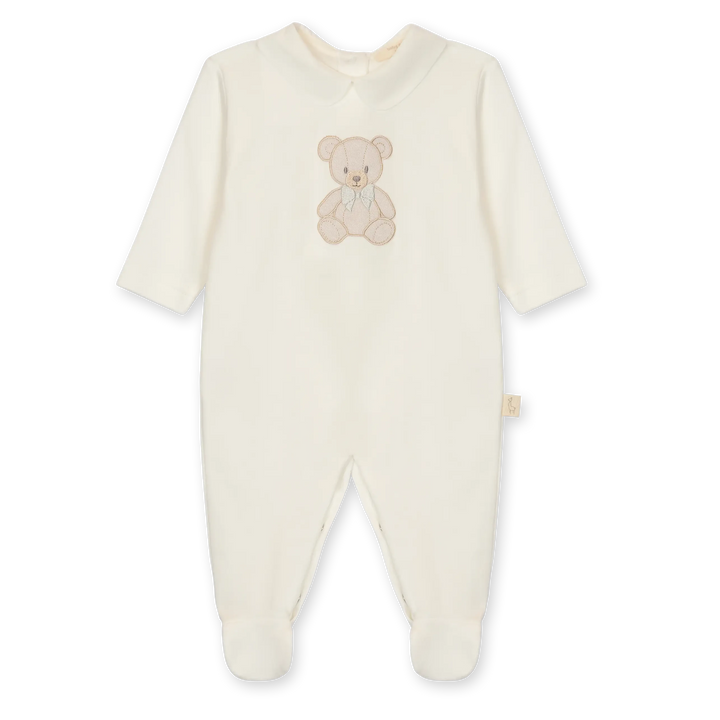 Creme kleurig babypakje van Baby Gi met ronde kraag en teddybeer 