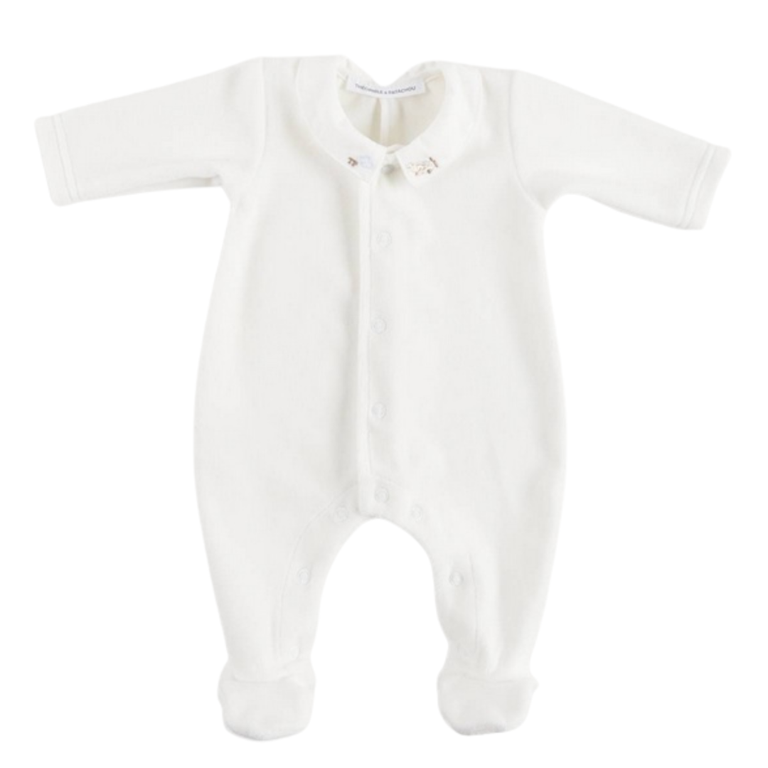 Theophile et Patachou babypakje in velours offwhite met vliegtuig borduring
