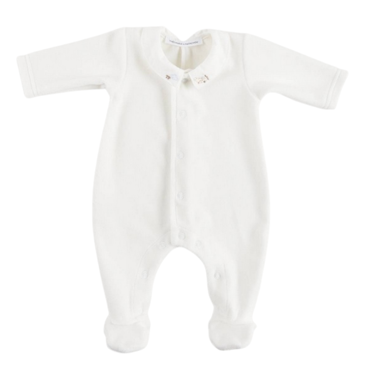 Theophile et Patachou babypakje in velours offwhite met vliegtuig borduring