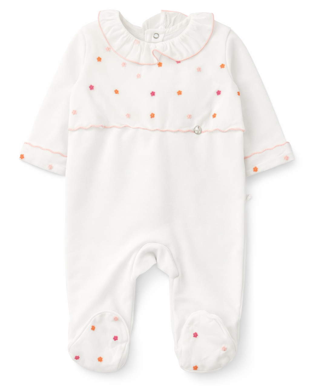 Schattig boxpakje met volant kraag, afgewerkt met geborduurde bloemetjes van het merk purete du bebe